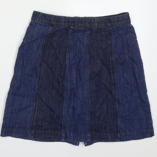 H&M Womens Blue Striped Cotton A-Line Skirt Size 8   Zip