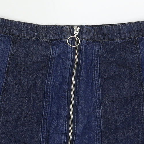 H&M Womens Blue Striped Cotton A-Line Skirt Size 8   Zip