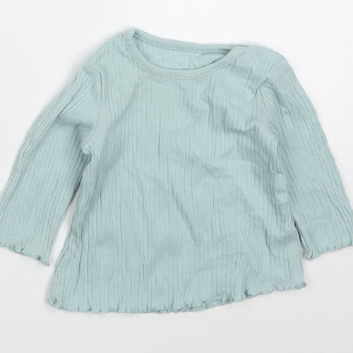 George Girls Blue  Cotton Basic T-Shirt Size 3-6 Months Round Neck Pullover