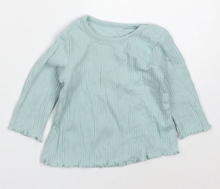 George Girls Blue  Cotton Basic T-Shirt Size 3-6 Months Round Neck Pullover