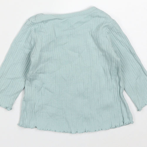George Girls Blue  Cotton Basic T-Shirt Size 3-6 Months Round Neck Pullover