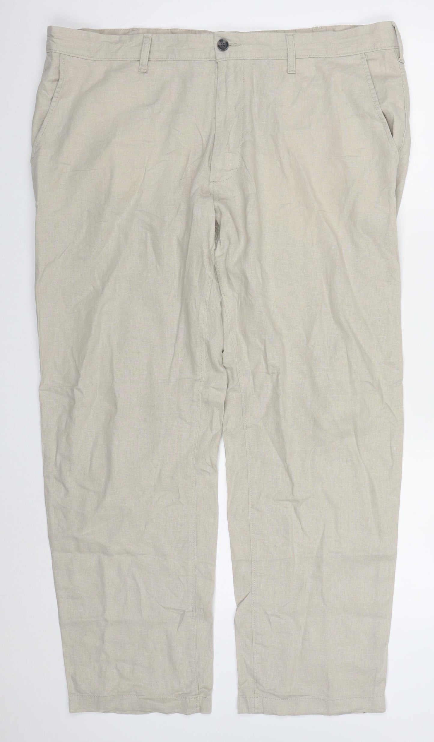 Marks and Spencer Mens Beige  Linen Trousers  Size 40 L31 in Regular Button