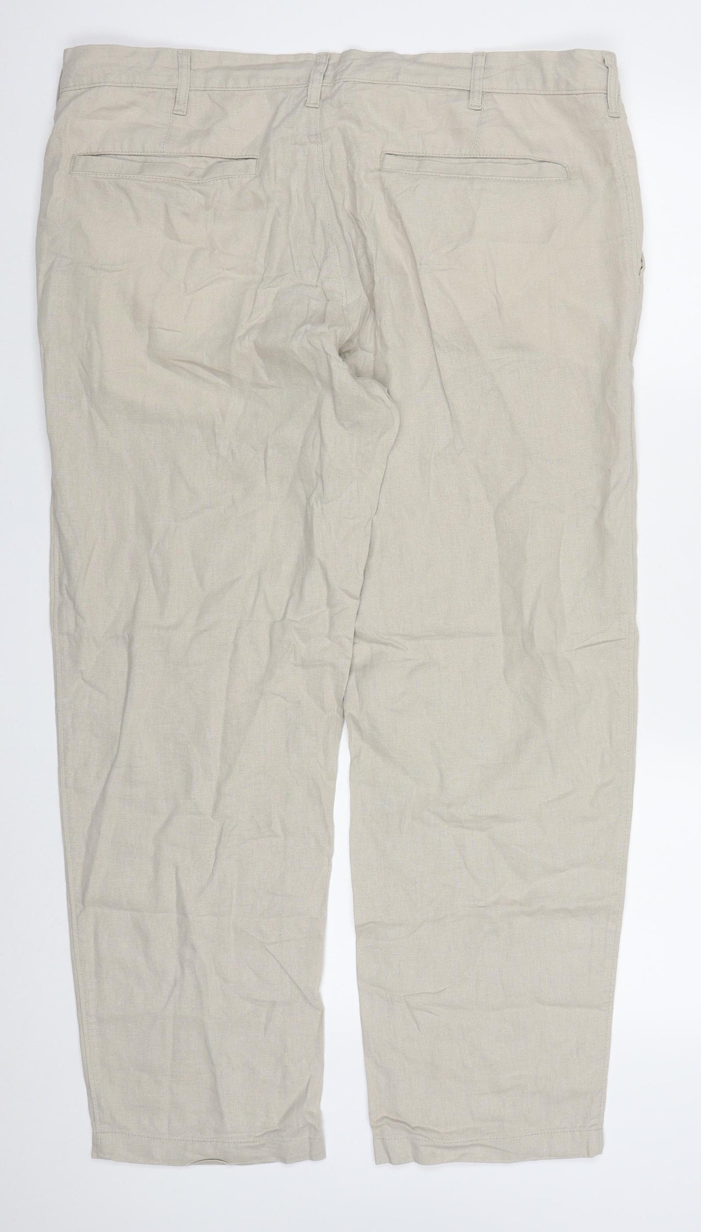 Marks and Spencer Mens Beige  Linen Trousers  Size 40 L31 in Regular Button
