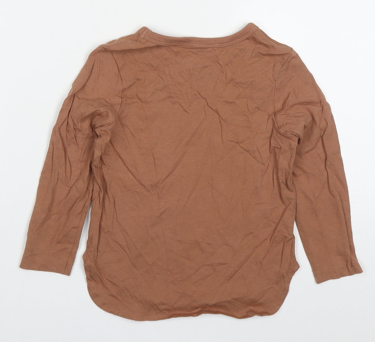 George Boys Brown  Cotton Basic T-Shirt Size 2-3 Years Crew Neck Pullover - Tractor On The Move