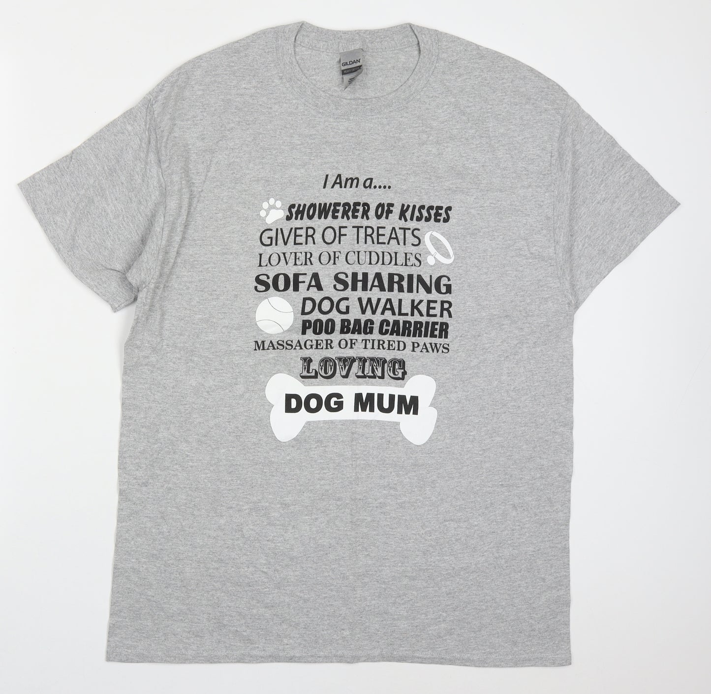 Gildan Womens Grey  Cotton Basic T-Shirt Size L Crew Neck - Dog Mum