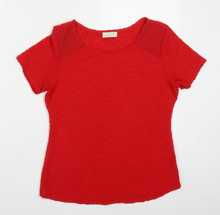Marks and Spencer Womens Red  Polyester Basic T-Shirt Size 12 Round Neck
