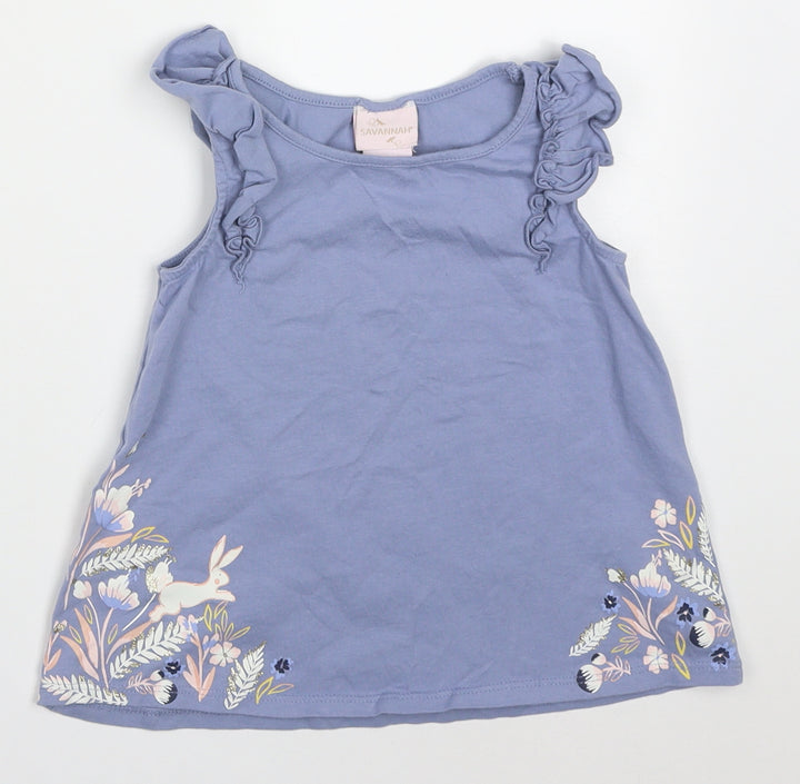 Savannah Girls Pink Cotton Basic Tank Size 2-3 Years Round Neck Pullover - Rabbits and Flowers
