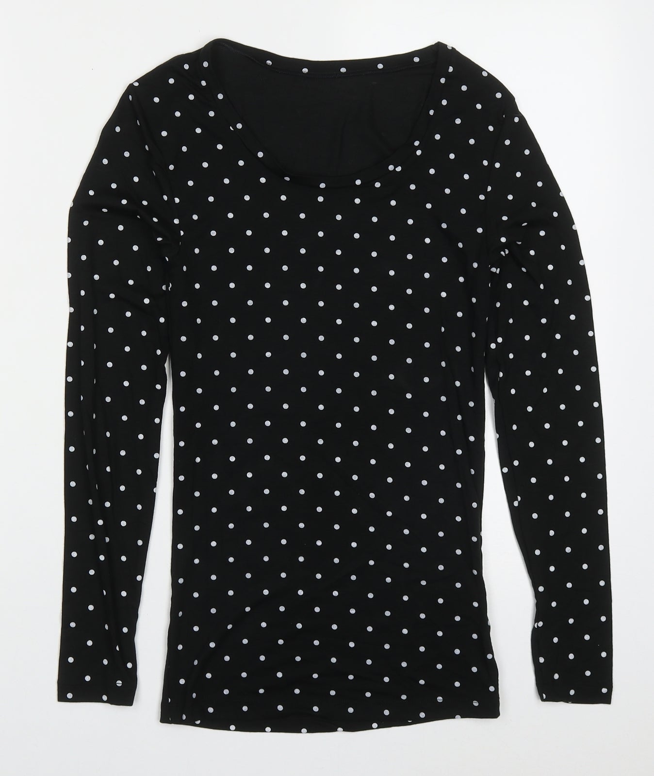 Preworn Womens Black Polka Dot Acrylic Basic T-Shirt Size 10 Round Neck