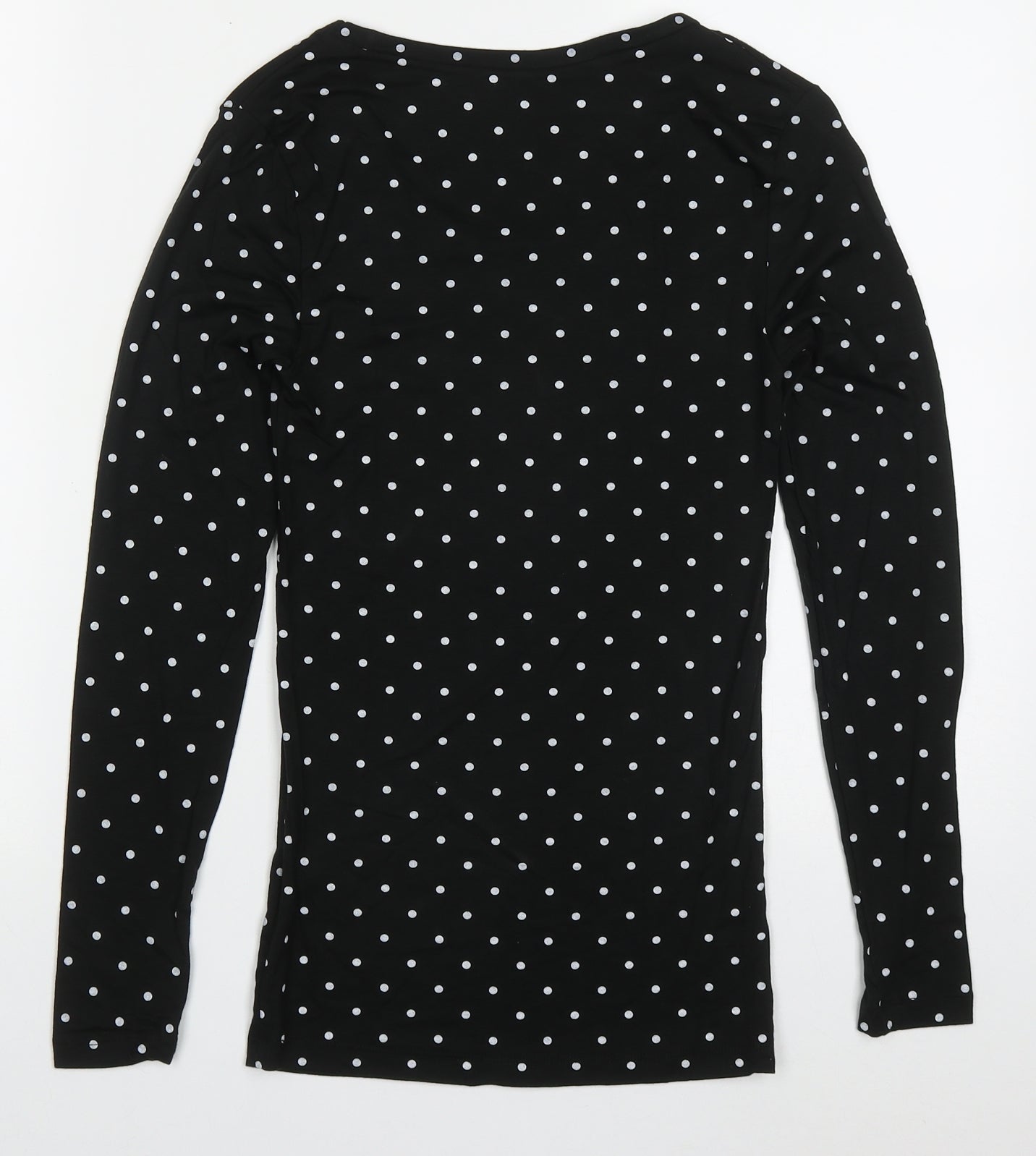 Preworn Womens Black Polka Dot Acrylic Basic T-Shirt Size 10 Round Neck