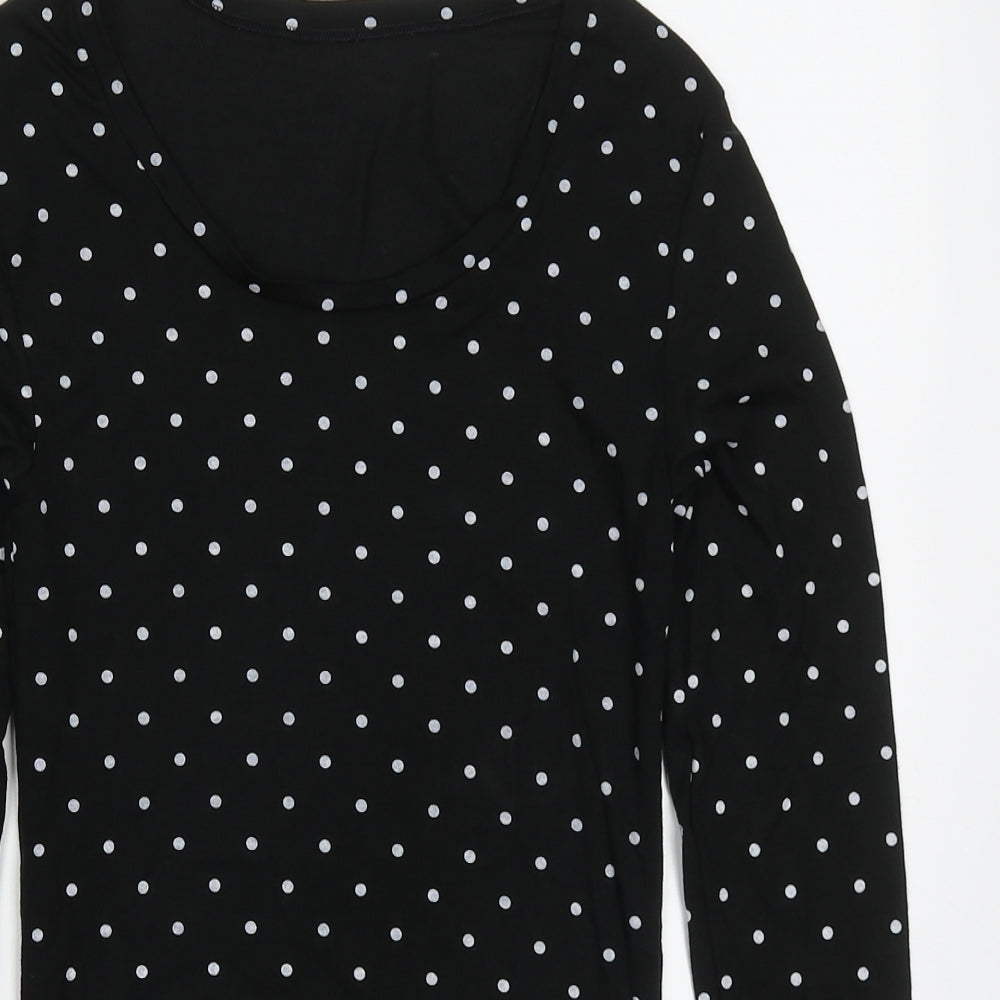Preworn Womens Black Polka Dot Acrylic Basic T-Shirt Size 10 Round Neck