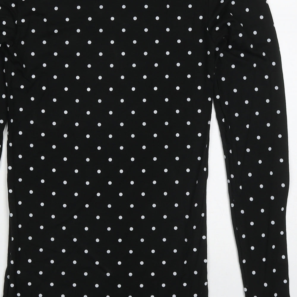 Preworn Womens Black Polka Dot Acrylic Basic T-Shirt Size 10 Round Neck