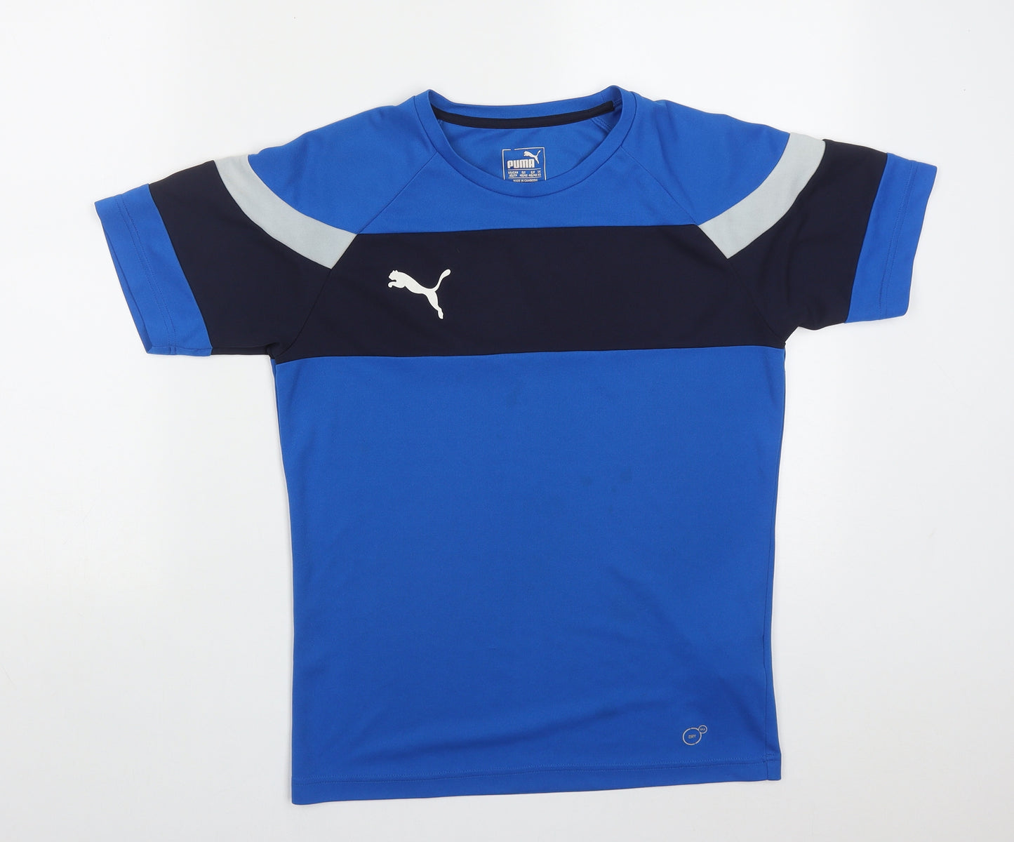 PUMA Mens Blue Colourblock Polyester  T-Shirt Size XS Crew Neck