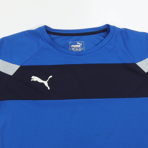 PUMA Mens Blue Colourblock Polyester  T-Shirt Size XS Crew Neck