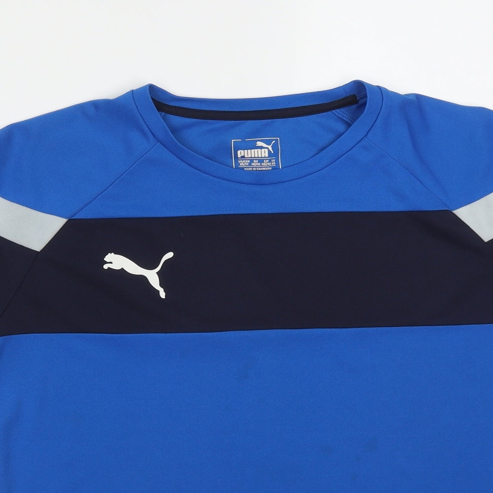 PUMA Mens Blue Colourblock Polyester  T-Shirt Size XS Crew Neck