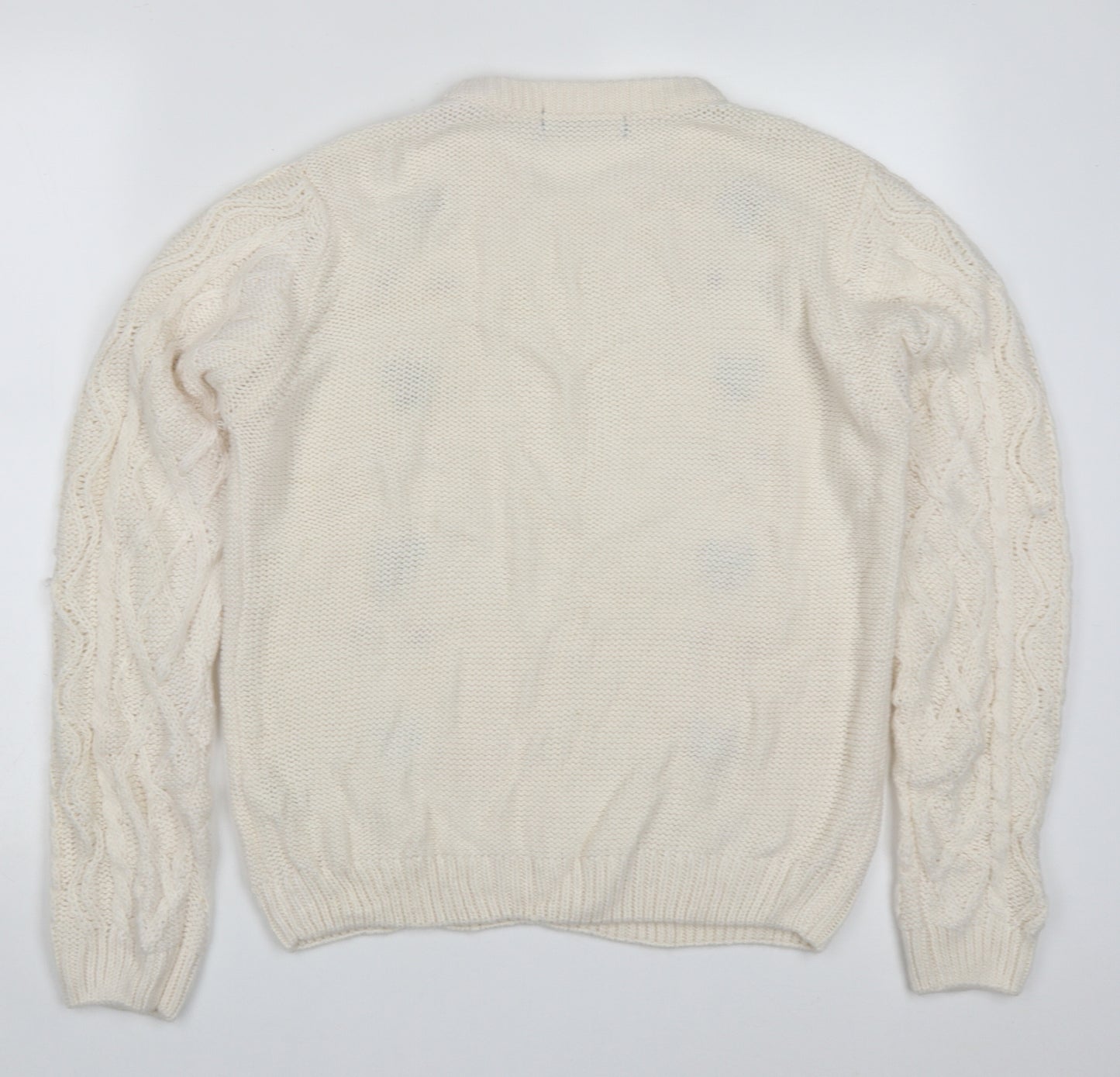 Amber Womens Beige Round Neck Floral Acrylic Pullover Jumper Size 12