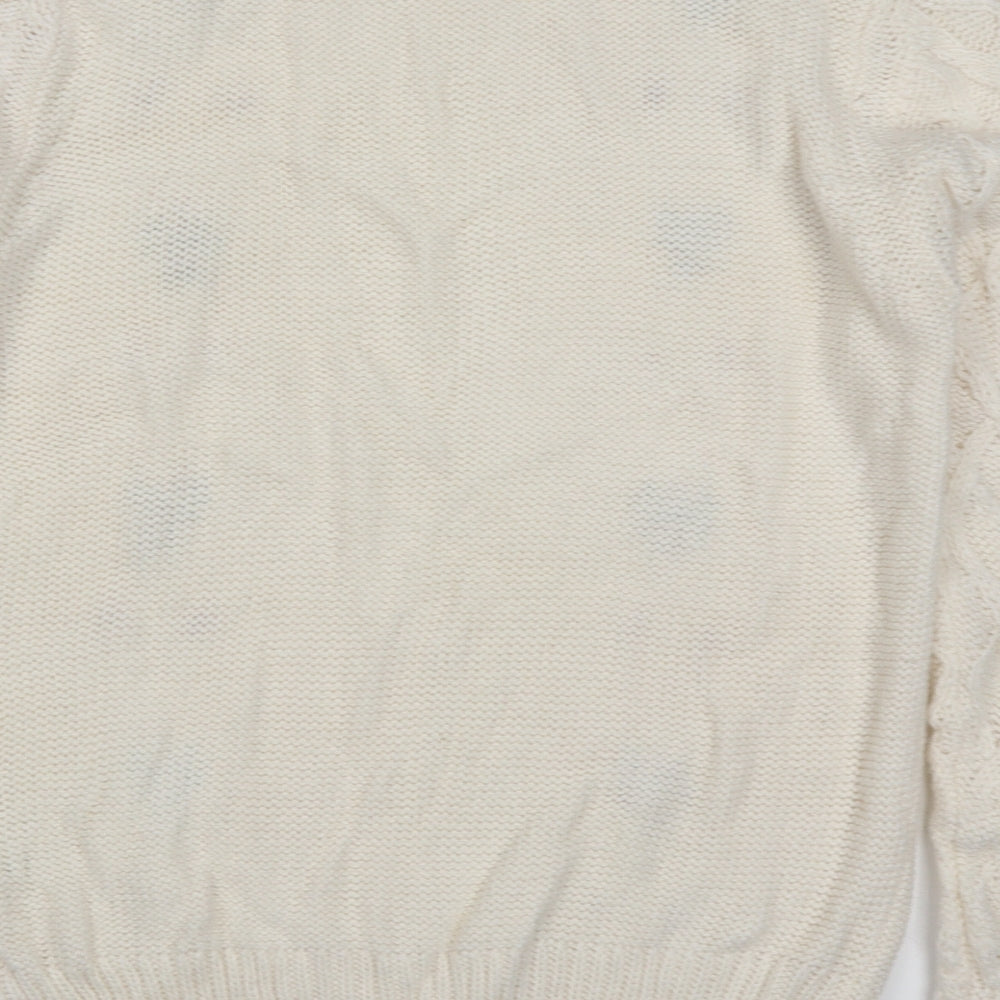 Amber Womens Beige Round Neck Floral Acrylic Pullover Jumper Size 12