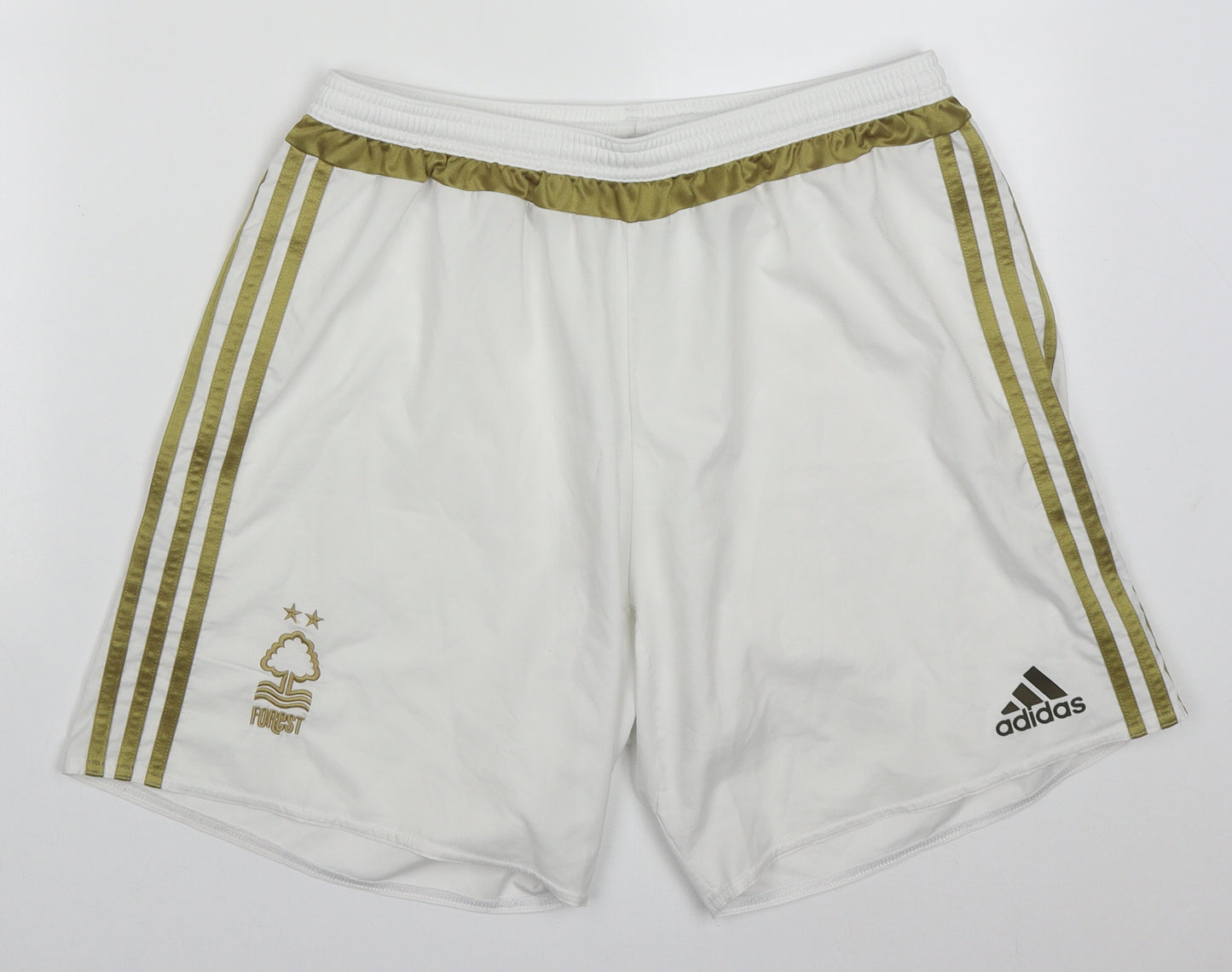 adidas Mens White Striped Polyester Athletic Shorts Size L L6 in Regular Drawstring - Gold