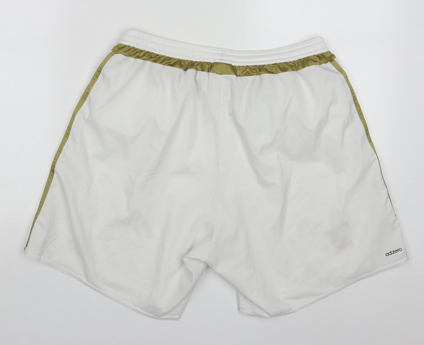 adidas Mens White Striped Polyester Athletic Shorts Size L L6 in Regular Drawstring - Gold