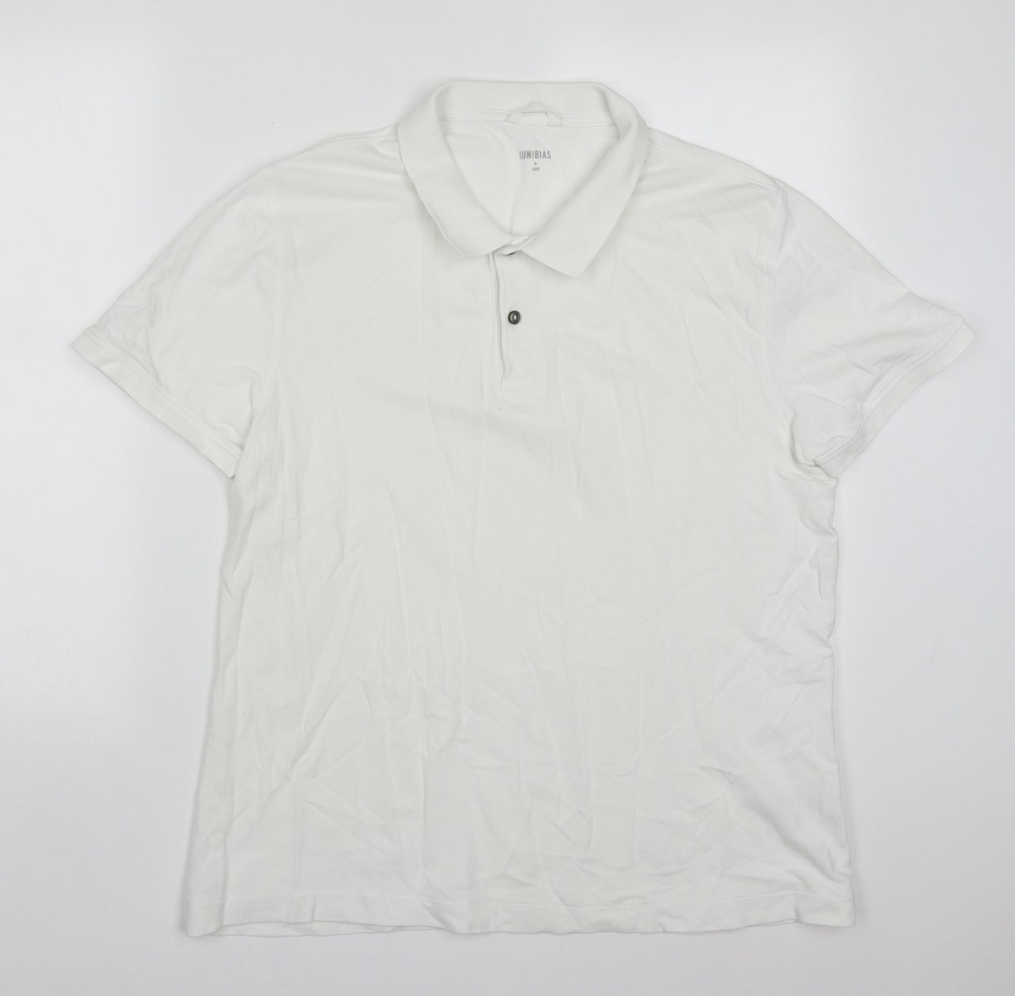 Un Bias Mens White  Cotton  Polo Size L Collared Pullover