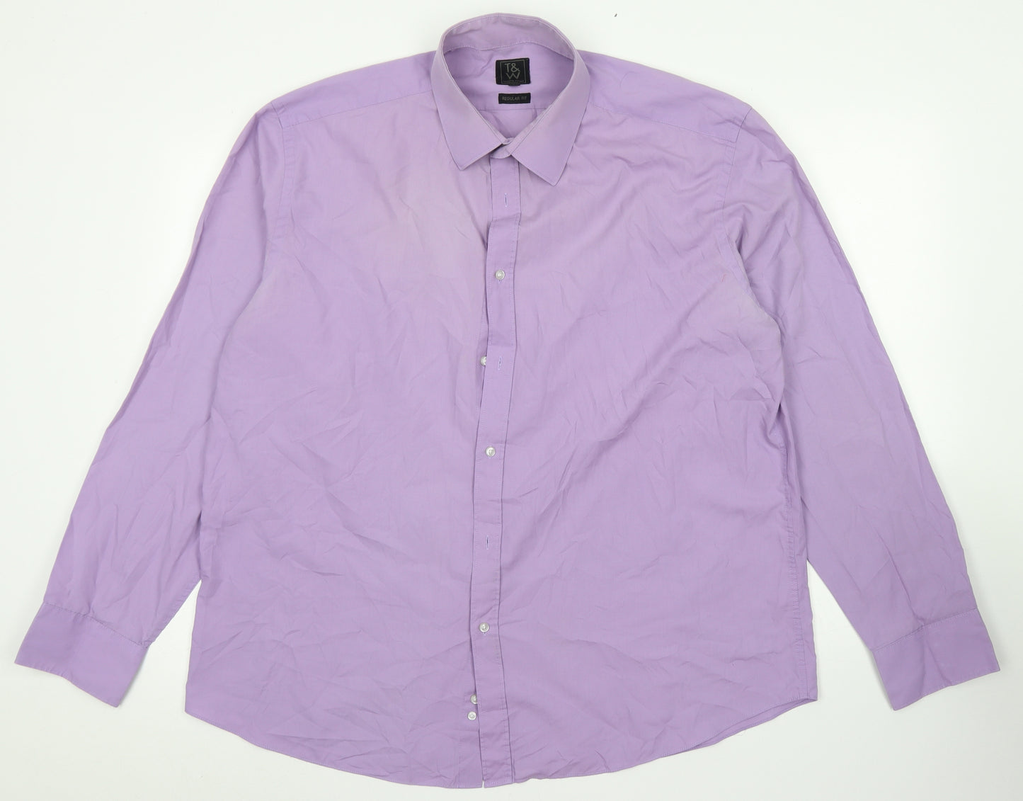 Taylor & Qright Mens Purple  Polyester  Button-Up Size 17.5 Collared Button