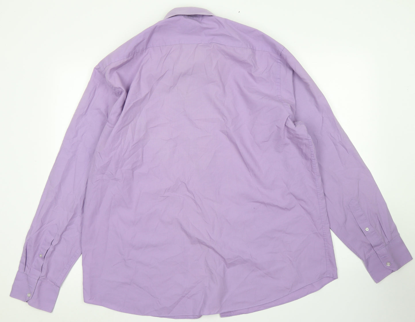 Taylor & Qright Mens Purple  Polyester  Button-Up Size 17.5 Collared Button