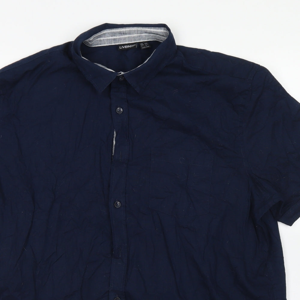 Livergy Mens Blue  Linen  Button-Up Size XL Collared Button