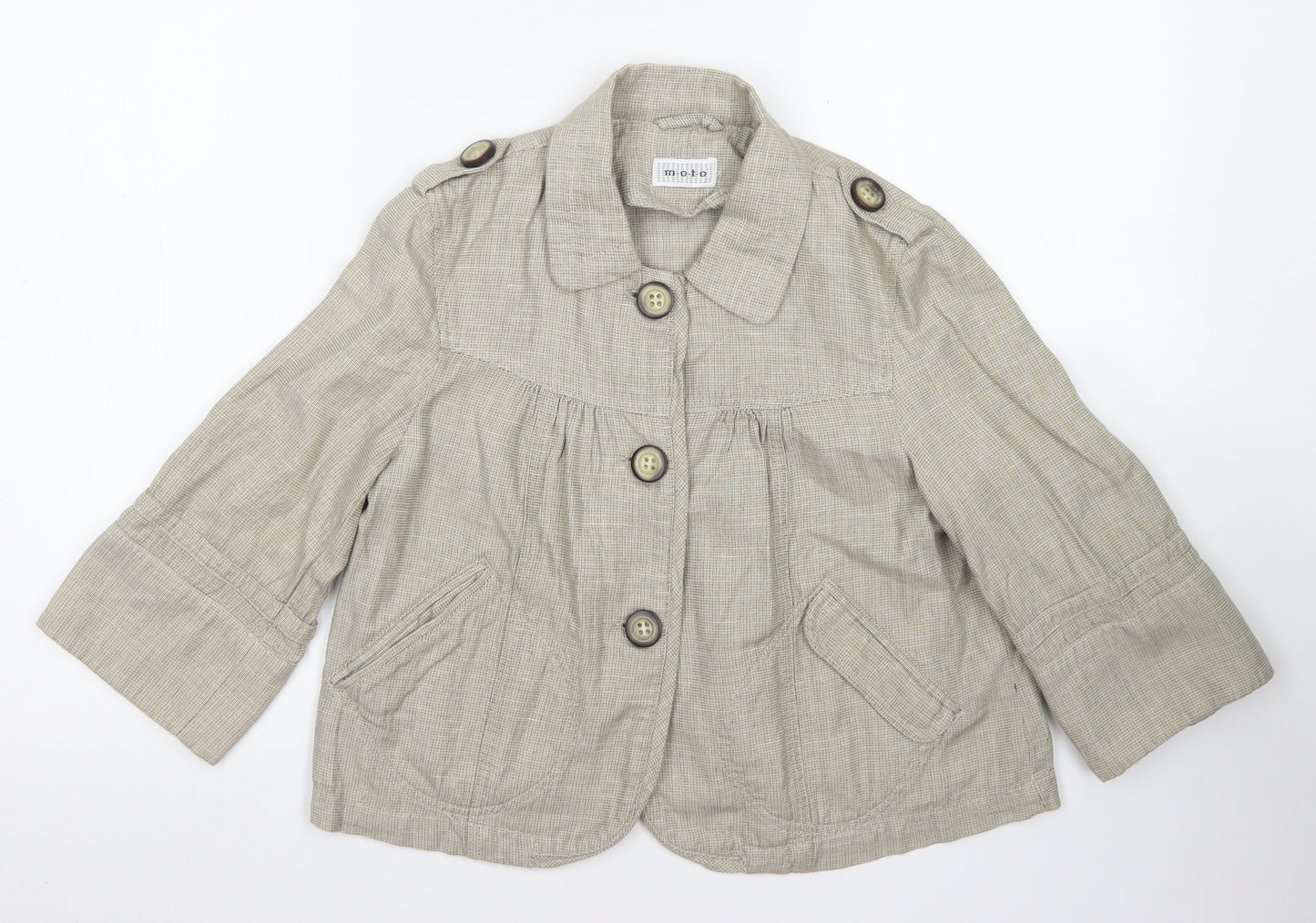 Moto Womens Brown Check  Jacket Blazer Size 10  Button