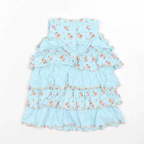 Marks & Spencer Girls Blue Floral Cotton A-Line  Size 12-18 Months  Crew Neck Snap