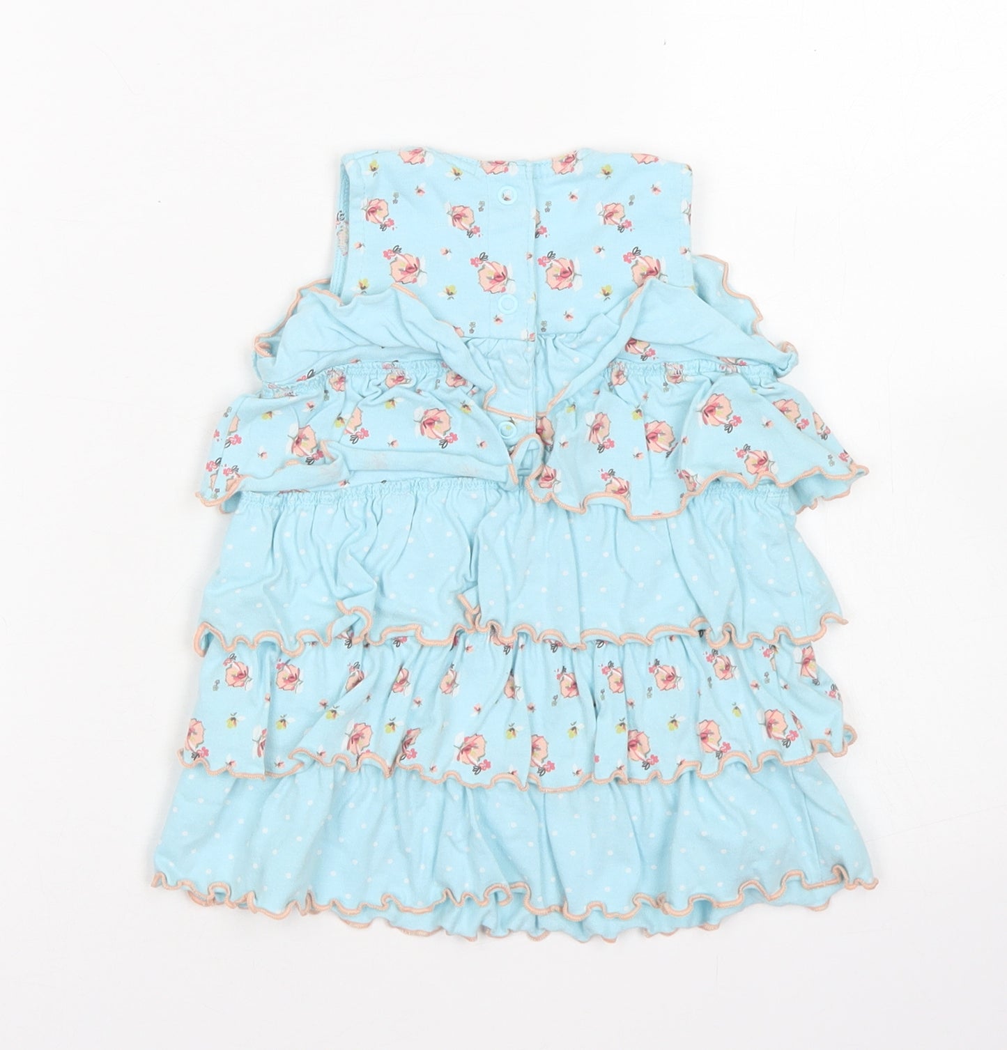 Marks & Spencer Girls Blue Floral Cotton A-Line  Size 12-18 Months  Crew Neck Snap