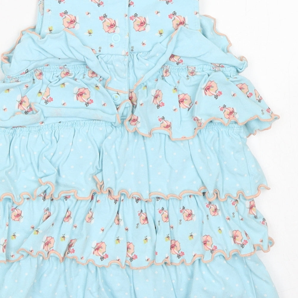 Marks & Spencer Girls Blue Floral Cotton A-Line  Size 12-18 Months  Crew Neck Snap