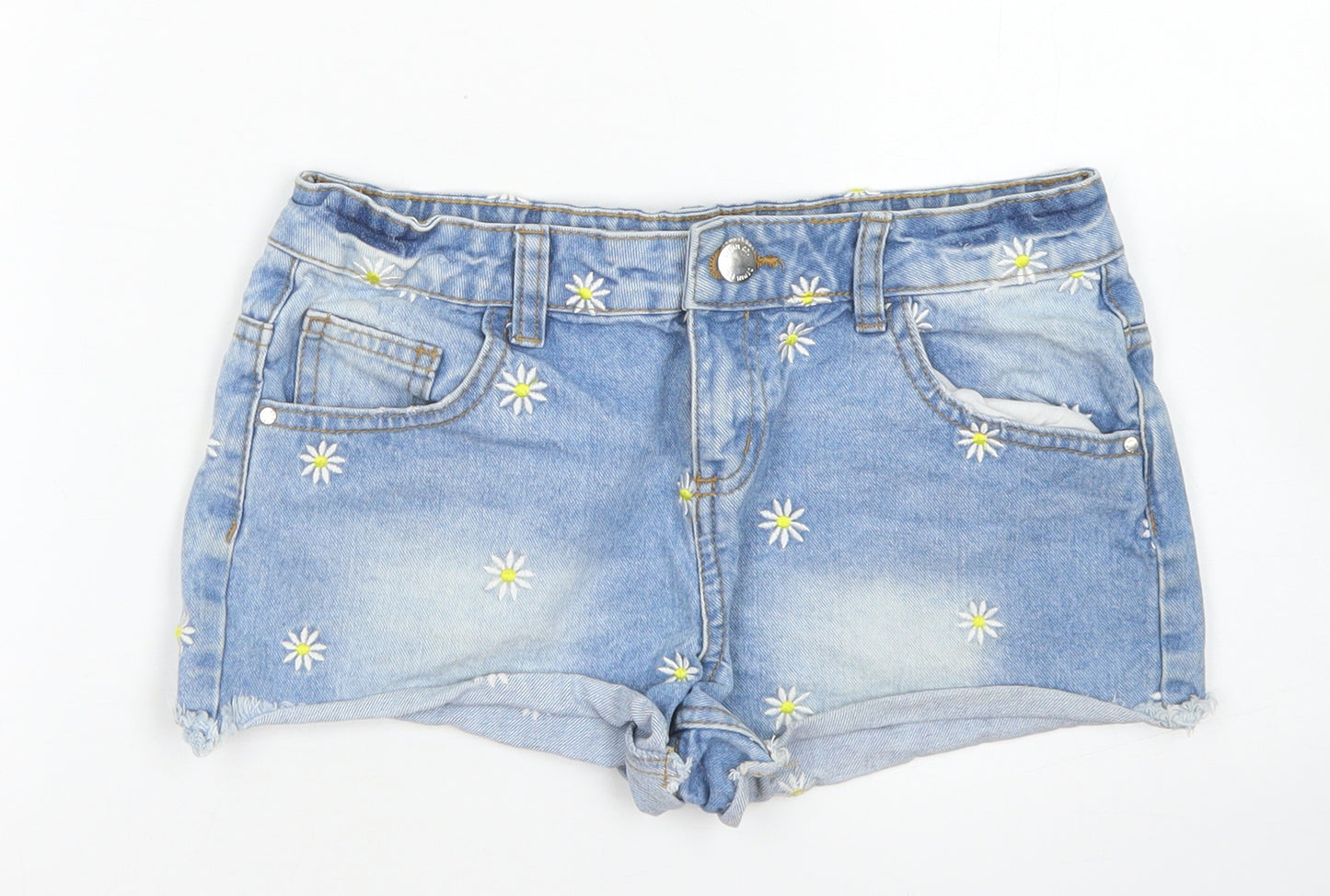 Denim Co Girls Blue Floral Cotton Hot Pants Shorts Size 12-13 Years  Regular Buckle