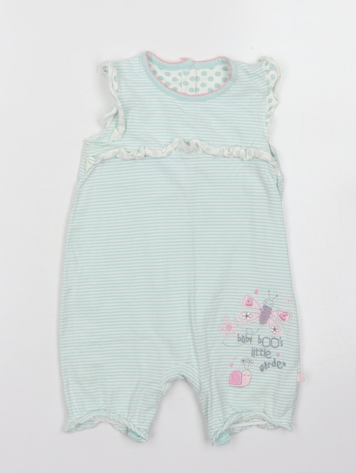 Mothercare Girls Blue Striped Cotton Romper One-Piece Size 9-12 Months  Snap