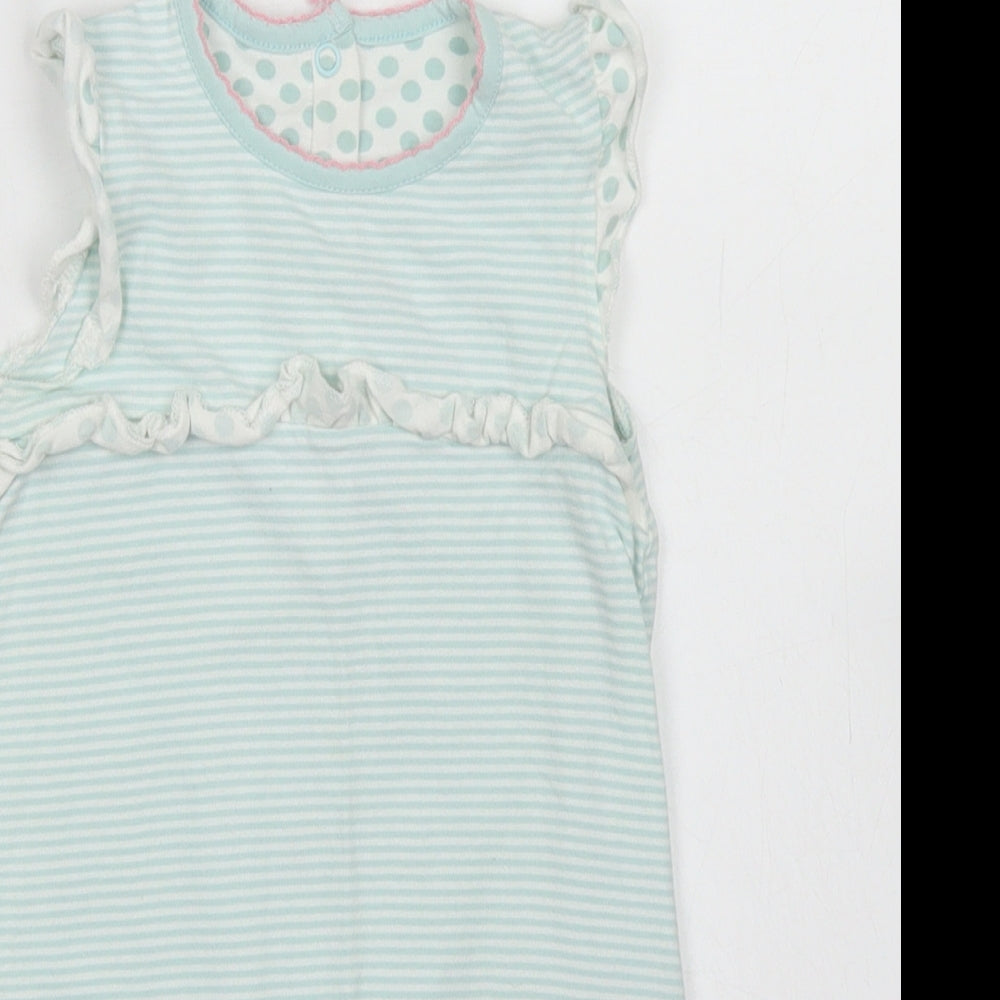 Mothercare Girls Blue Striped Cotton Romper One-Piece Size 9-12 Months  Snap