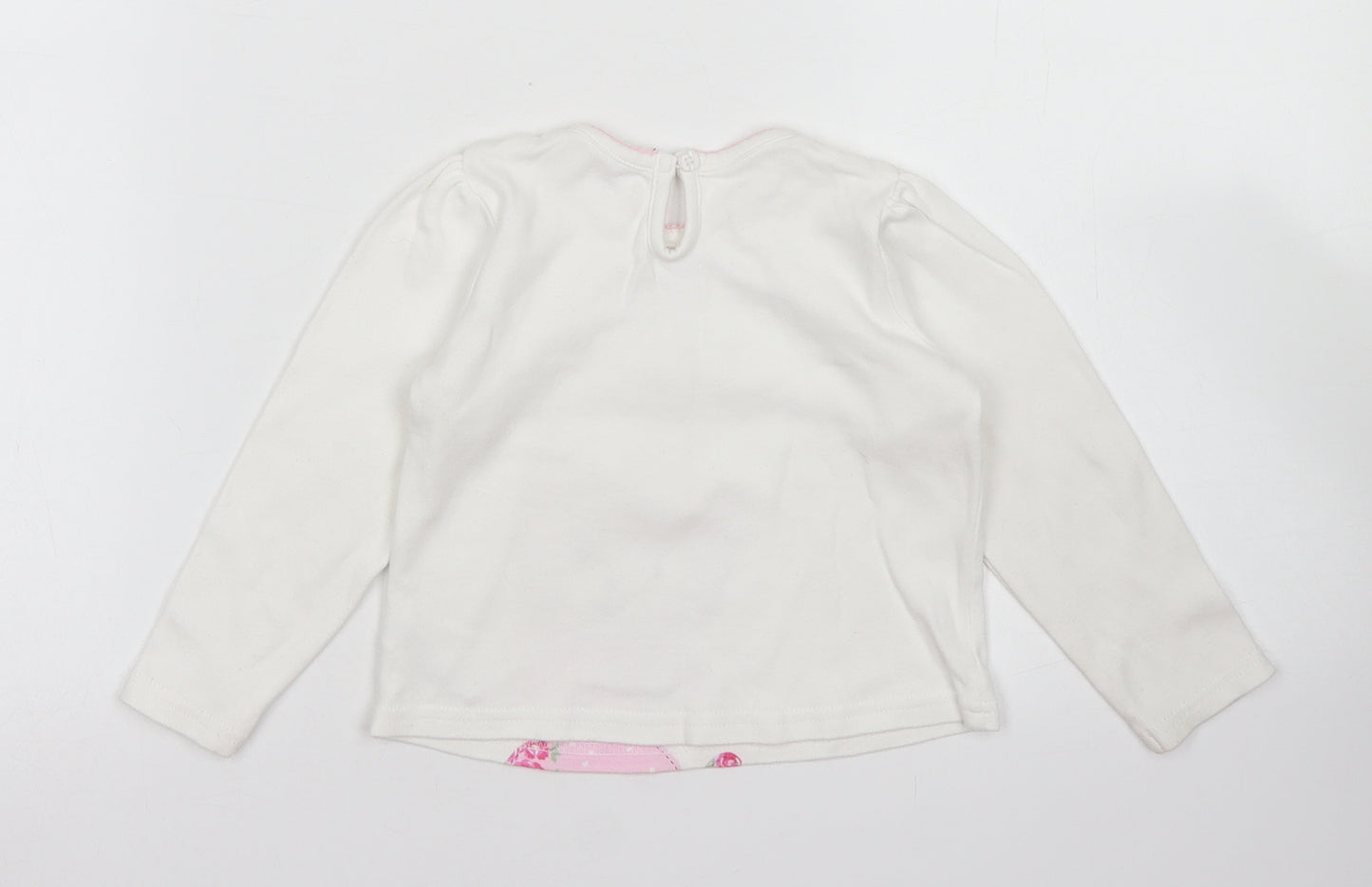 George Girls White  Cotton Basic T-Shirt Size 12-18 Months Crew Neck Button - Teddy Bear