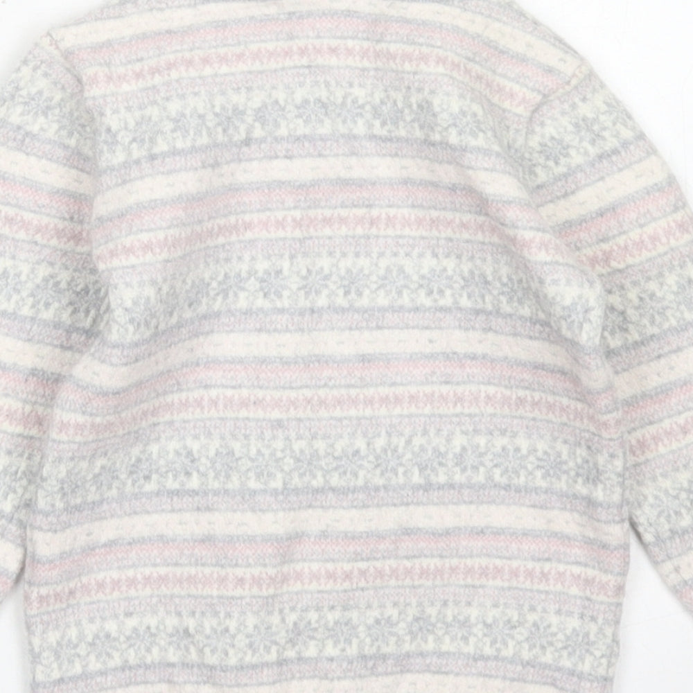 The Little White Company Girls Grey Crew Neck Fair Isle Wool Cardigan Jumper Size 4-5 Years  Button