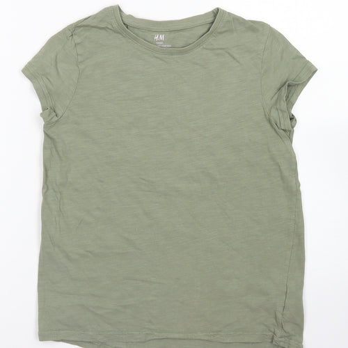 H&M Girls Green  Cotton Basic T-Shirt Size 8-9 Years Crew Neck