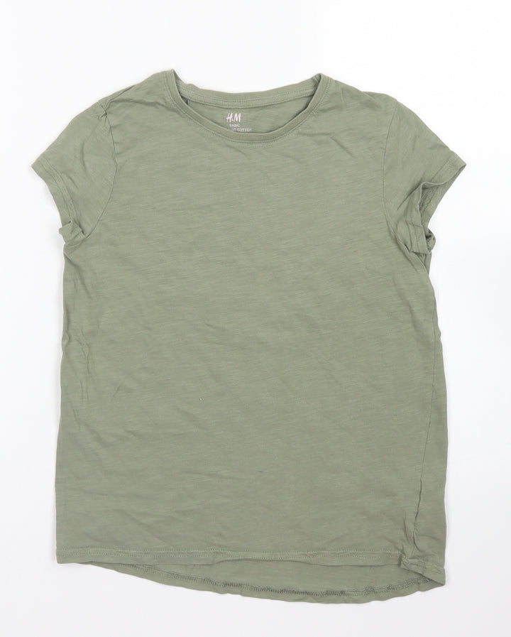 H&M Girls Green  Cotton Basic T-Shirt Size 8-9 Years Crew Neck