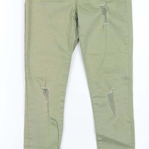 Denim Co Girls Green  Cotton Skinny Jeans Size 10-11 Years  Regular Button - distressed