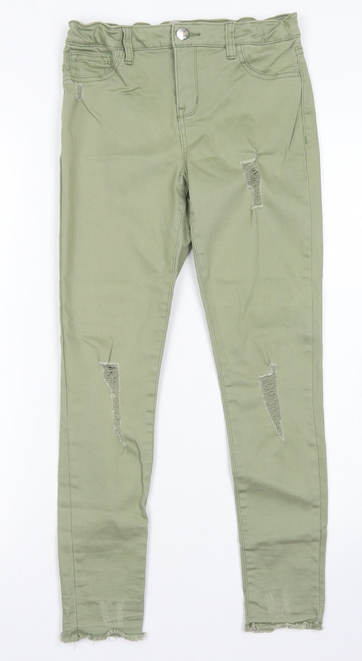 Denim Co Girls Green Cotton Skinny Jeans Size 10-11 Years Regular Button - distressed
