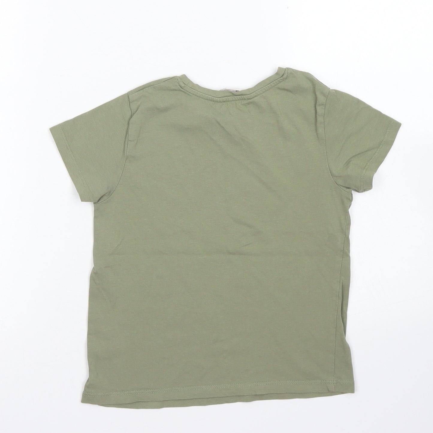 H&M Girls Green  Cotton Basic T-Shirt Size 4-5 Years Crew Neck  - Strawberry