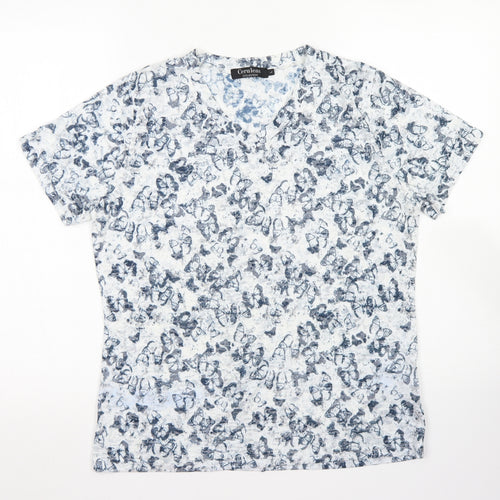 Cerulean Collection Womens Blue Floral Polyester Basic T-Shirt Size L Round Neck - Butterfly print