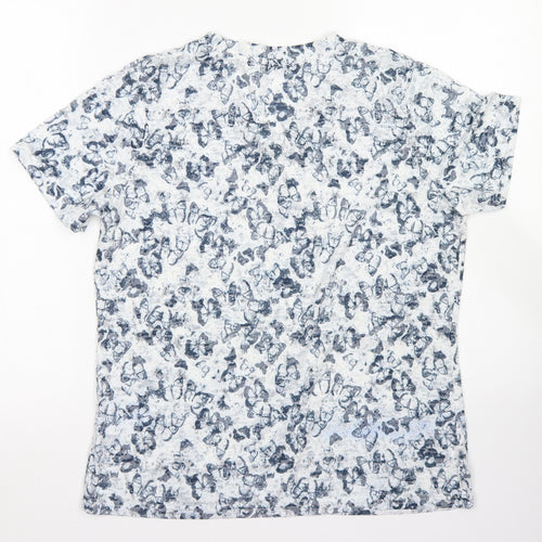 Cerulean Collection Womens Blue Floral Polyester Basic T-Shirt Size L Round Neck - Butterfly print