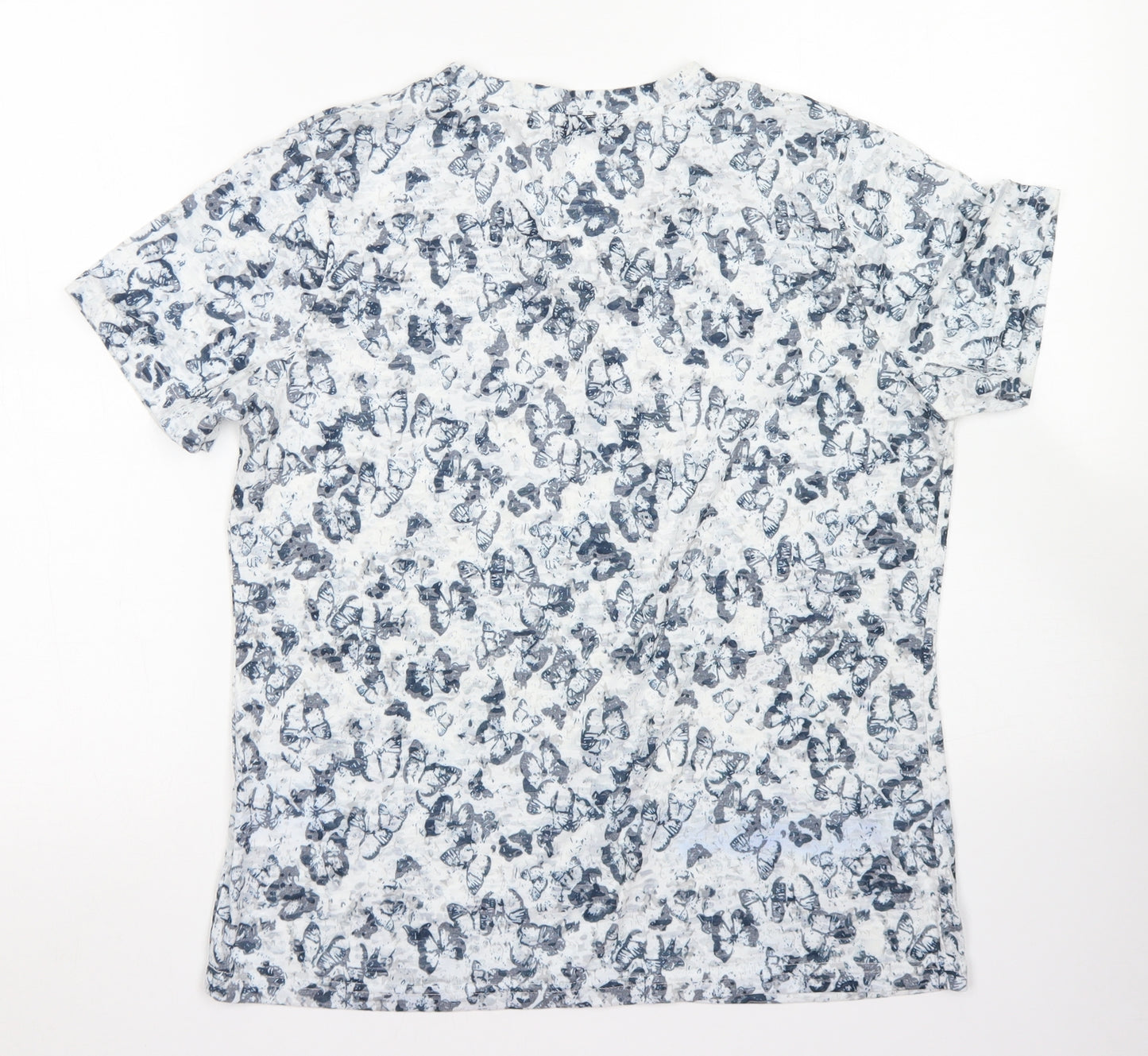Cerulean Collection Womens Blue Floral Polyester Basic T-Shirt Size L Round Neck - Butterfly print