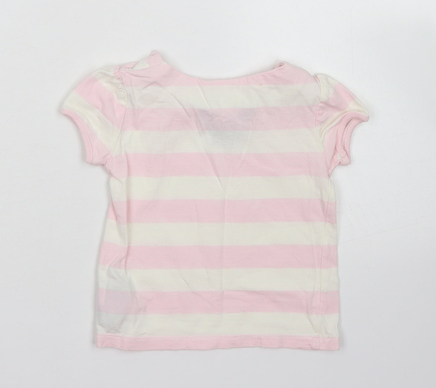 Ralph Lauren Girls Pink Striped Cotton Basic T-Shirt Size 12 Months Boat Neck Button