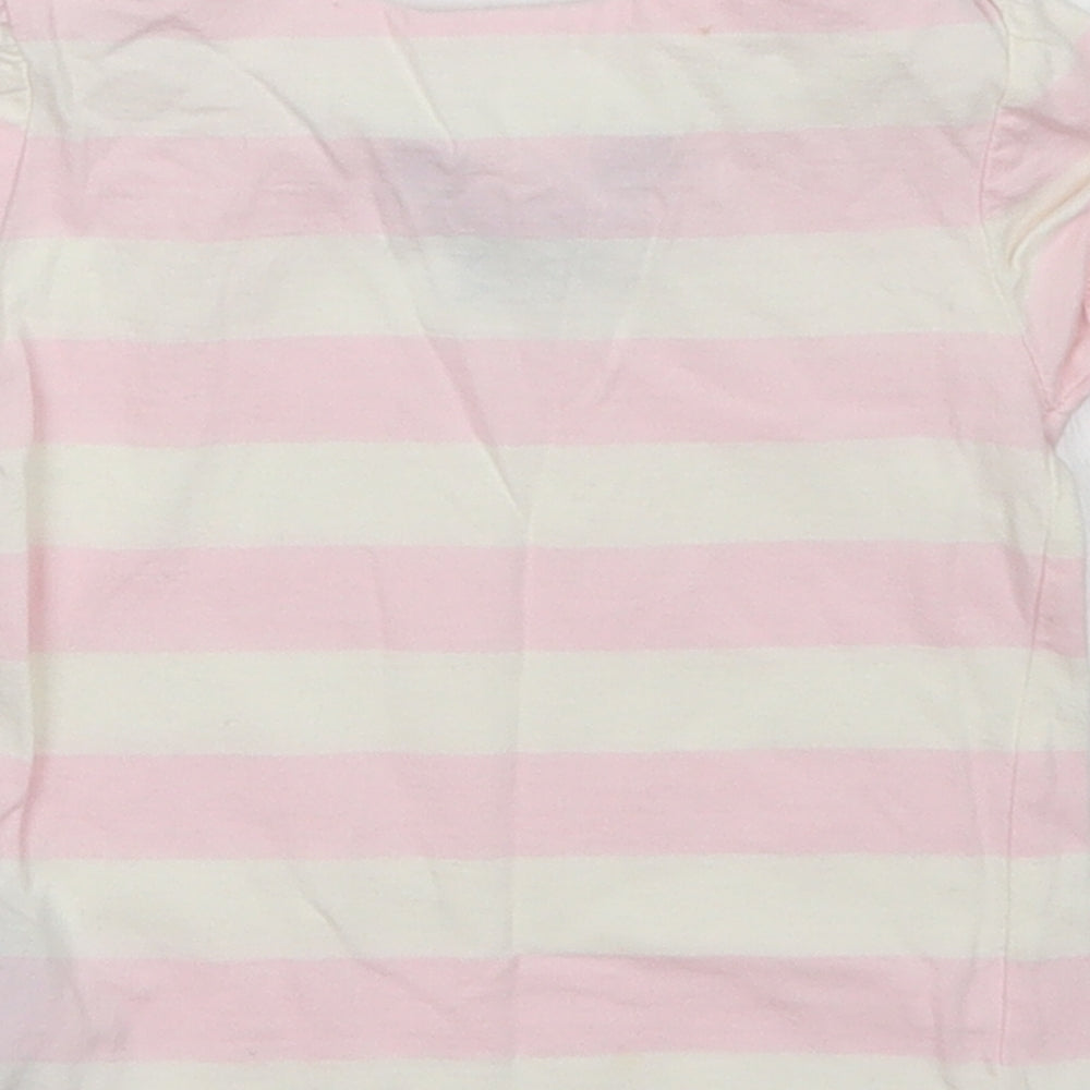 Ralph Lauren Girls Pink Striped Cotton Basic T-Shirt Size 12 Months Boat Neck Button