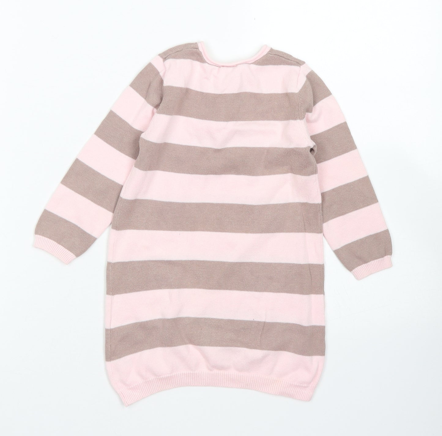 NEXT Girls Pink Striped Cotton Jumper Dress  Size 12-18 Months  Crew Neck Button