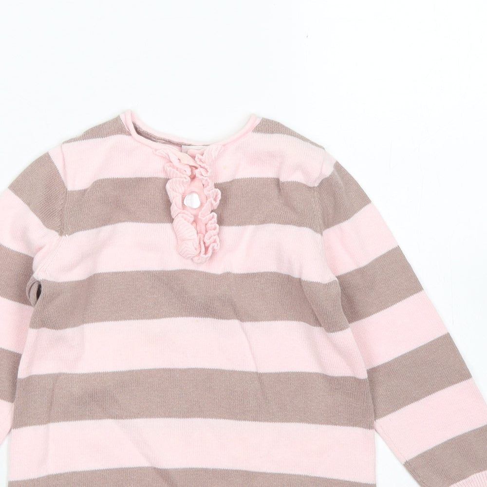 NEXT Girls Pink Striped Cotton Jumper Dress  Size 12-18 Months  Crew Neck Button
