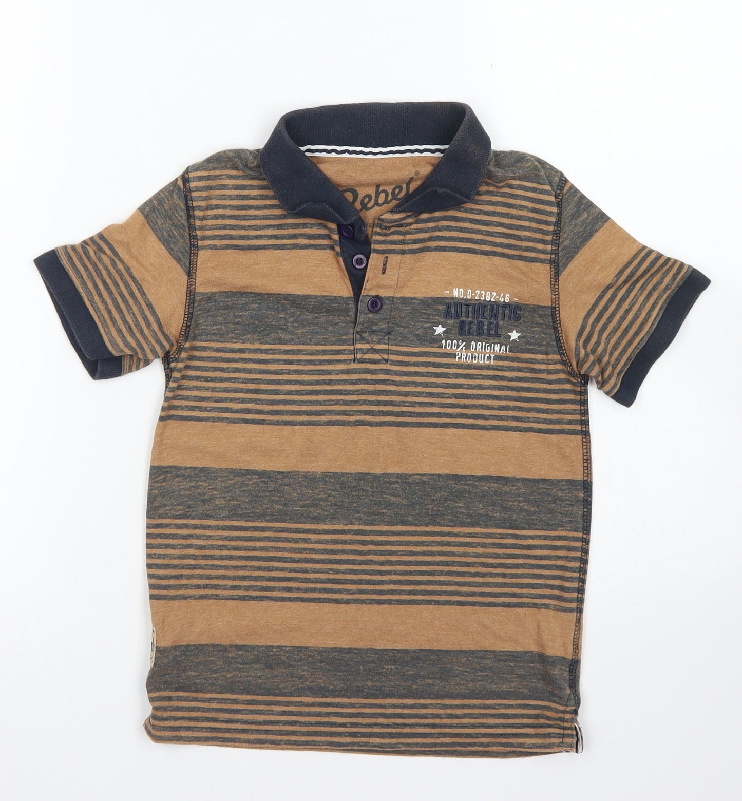 Rebel Boys Brown Striped Cotton Basic Polo Size 5 Years Collared Button