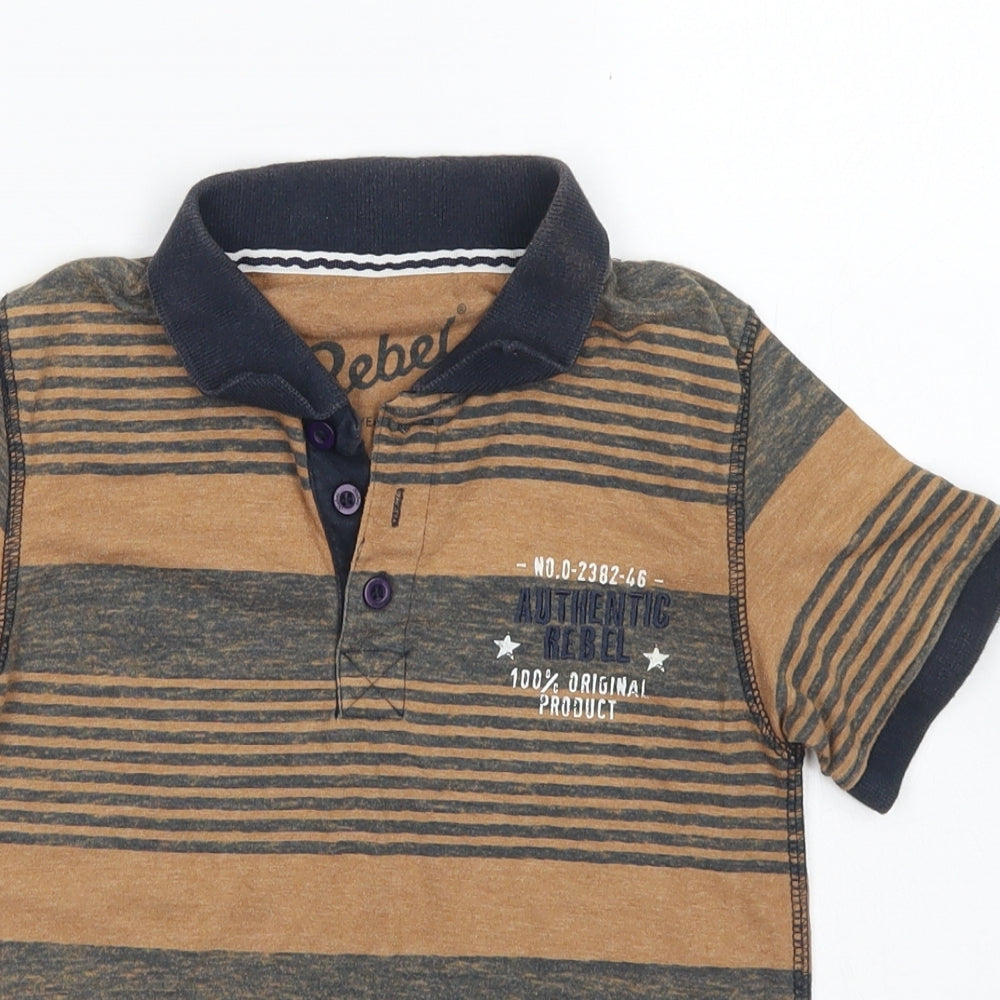 Rebel Boys Brown Striped Cotton Basic Polo Size 5 Years Collared Button