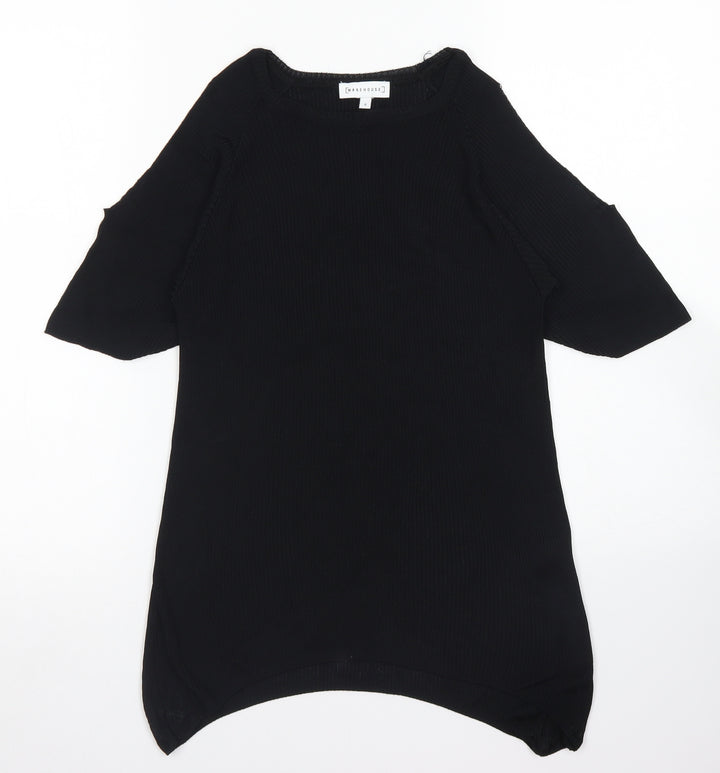 Warehouse Womens Black Viscose Basic Blouse Size 8 Crew Neck